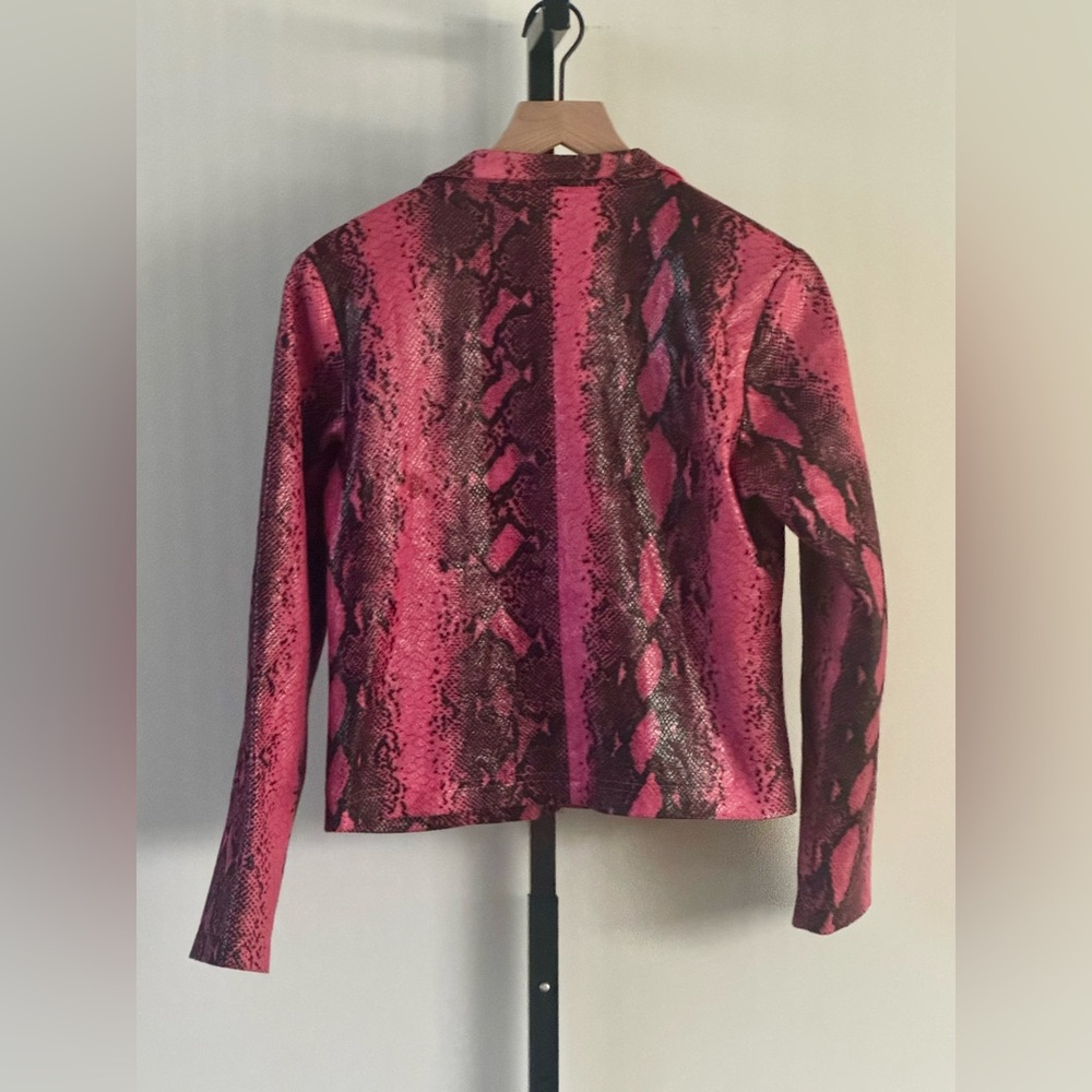 Vintage Y2K Set Pink Faux Snakeskin Flares Jacket - Picture 3 of 8